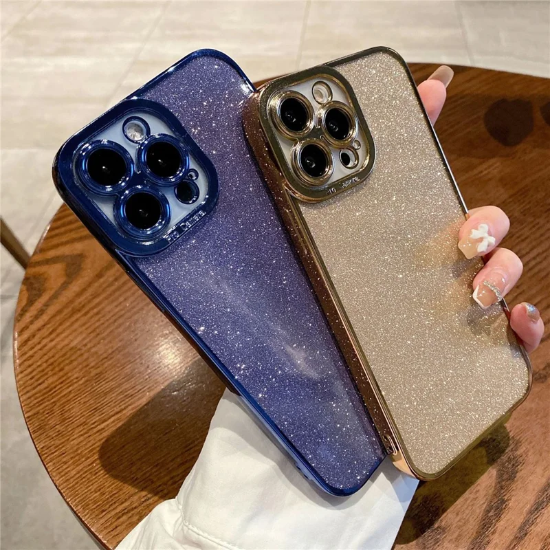 Электроплакированный чехол TPU для iPhone 15 Pro Glitter Detachable Soft Mobile Phone Protective Cover - Gold