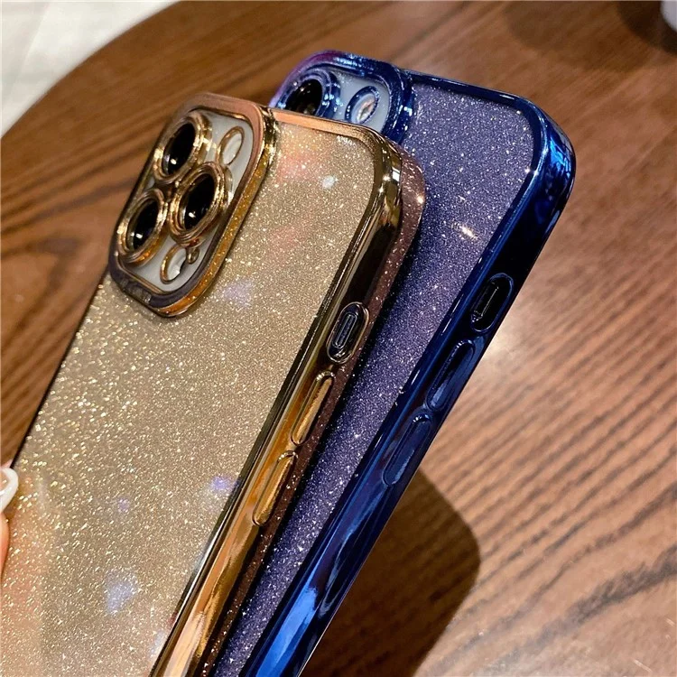 Glitter Soft TPU Case for iPhone 15 Pro Max Electroplating Shockproof Cell Phone Back Cover - Gold