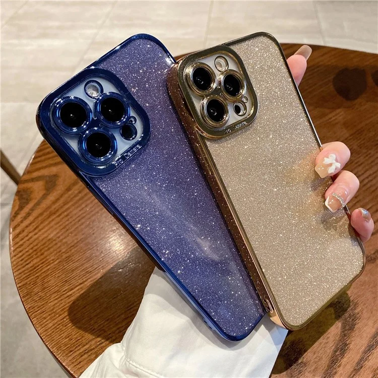 Para iPhone 15 Plus Anti-scratch TPU Phone Back Case Electroplating Glitter Powder Mobile Phone Shell - Ouro