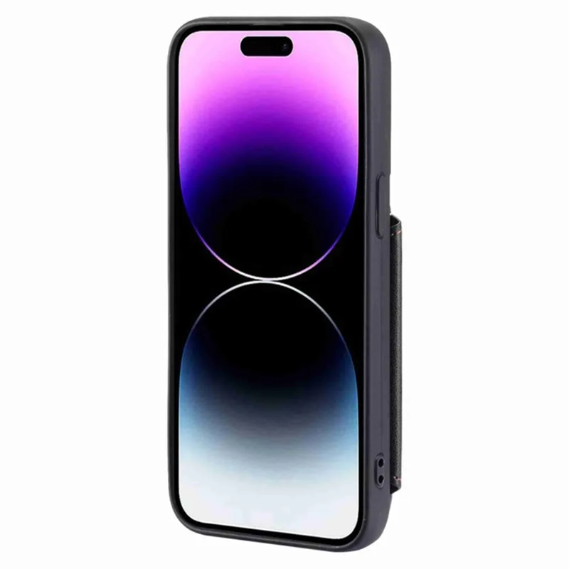 For iPhone 15 Plus Drop-proof PU Leather+TPU Phone Case RFID Blocking Wallet Cover with Wrist Strap - Black