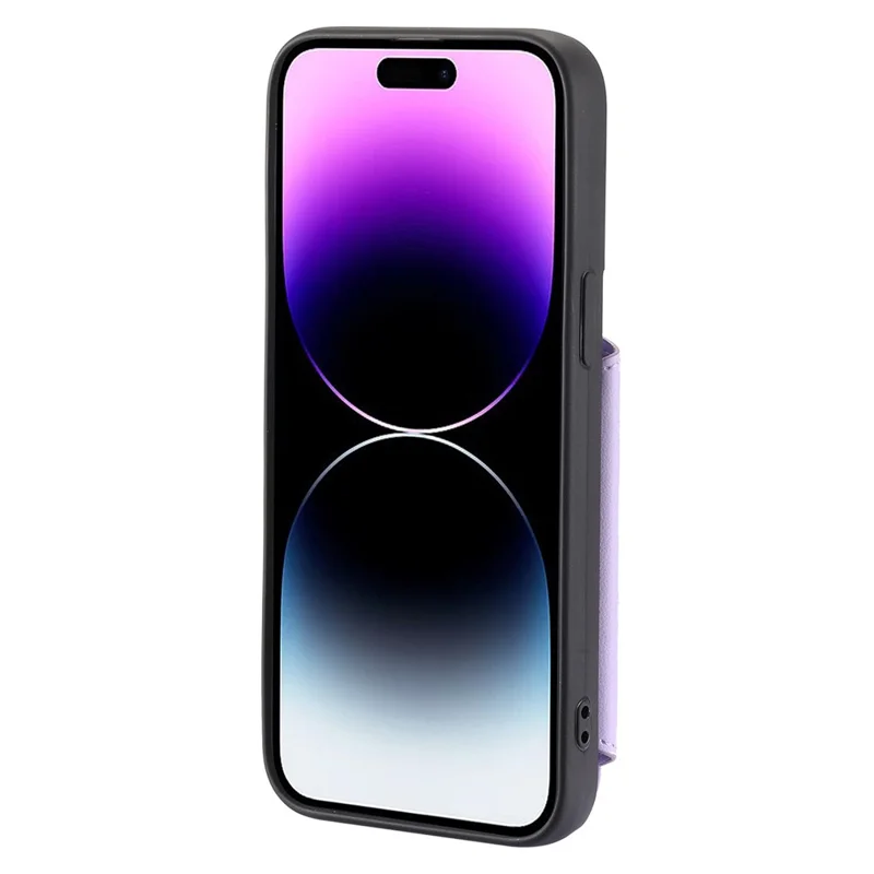 For iPhone 15 Plus Drop-proof PU Leather+TPU Phone Case RFID Blocking Wallet Cover with Wrist Strap - Purple