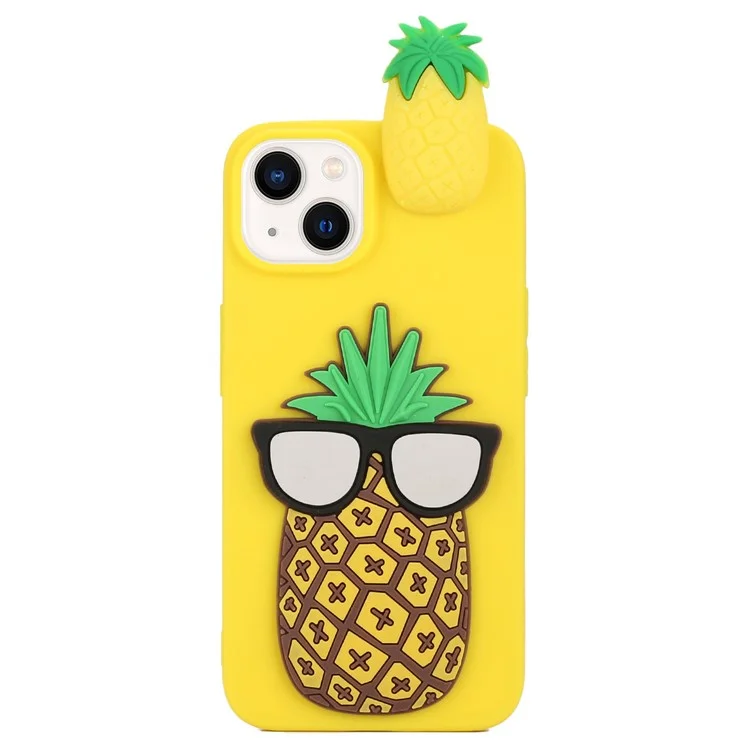 For iPhone 15 Cute 3D Figure Soft TPU Phone Case Shockproof Back Cover - Pineapple