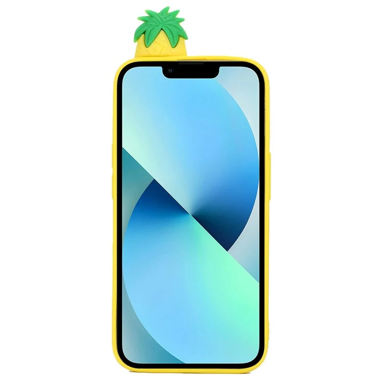 For iPhone 15 Cute 3D Figure Soft TPU Phone Case Shockproof Back Cover - Pineapple