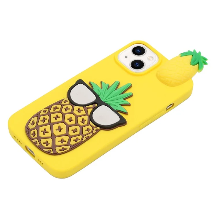 For iPhone 15 Cute 3D Figure Soft TPU Phone Case Shockproof Back Cover - Pineapple
