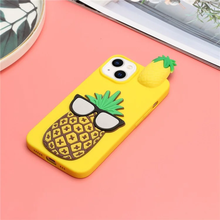 For iPhone 15 Cute 3D Figure Soft TPU Phone Case Shockproof Back Cover - Pineapple