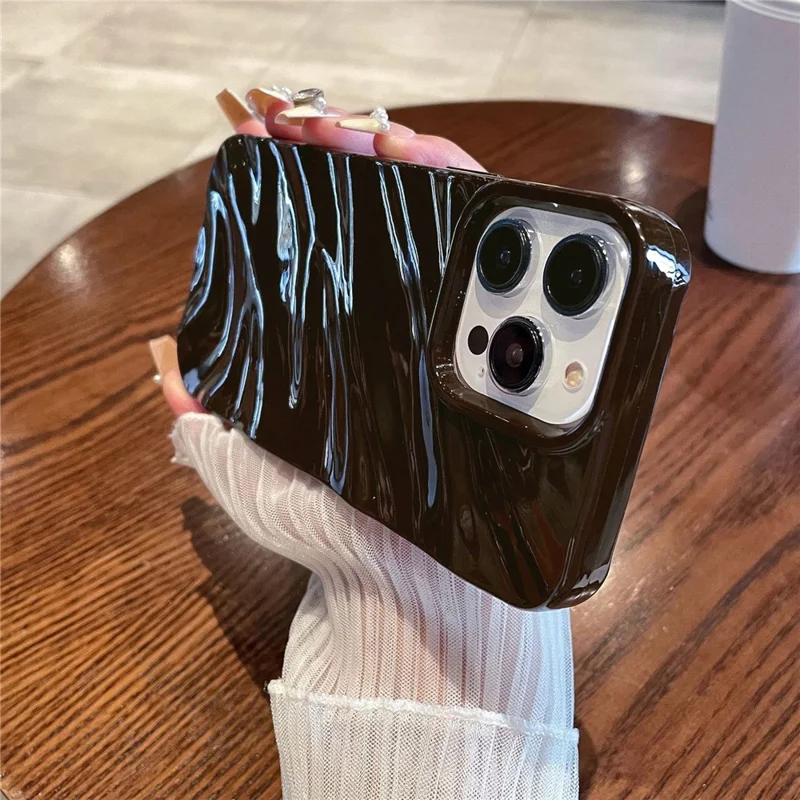 Simple Style Wave Pattern Slim Case for iPhone 15 Protective Soft TPU Phone Cover - Black