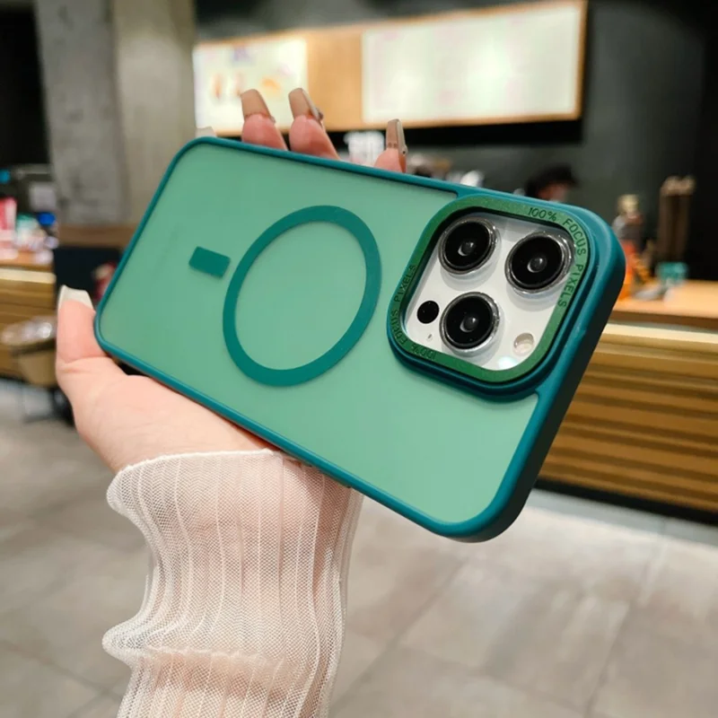 Magnetic Matte Phone Case for iPhone 15 Pro Compatible with MagSafe Drop Protective TPU+Acrylic Skin-Touch Cover - Blackish Green