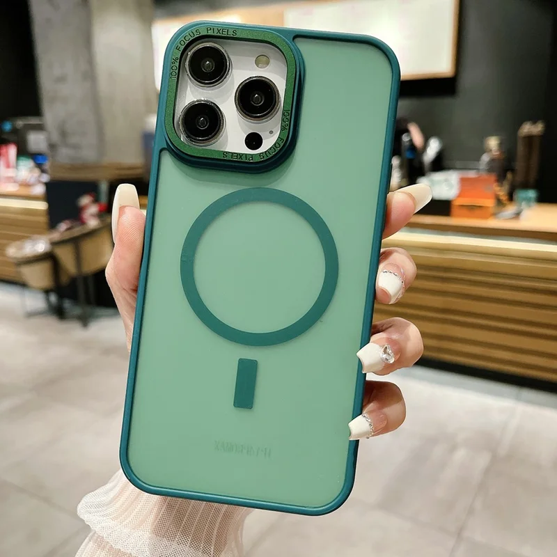 TPU+Acrylic Phone Case for iPhone 15 Skin-Touch Matte Magnetic Cover Compatible with MagSafe - Blackish Green