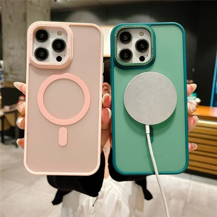 TPU+Acrylic Phone Case for iPhone 15 Skin-Touch Matte Magnetic Cover Compatible with MagSafe - Blackish Green