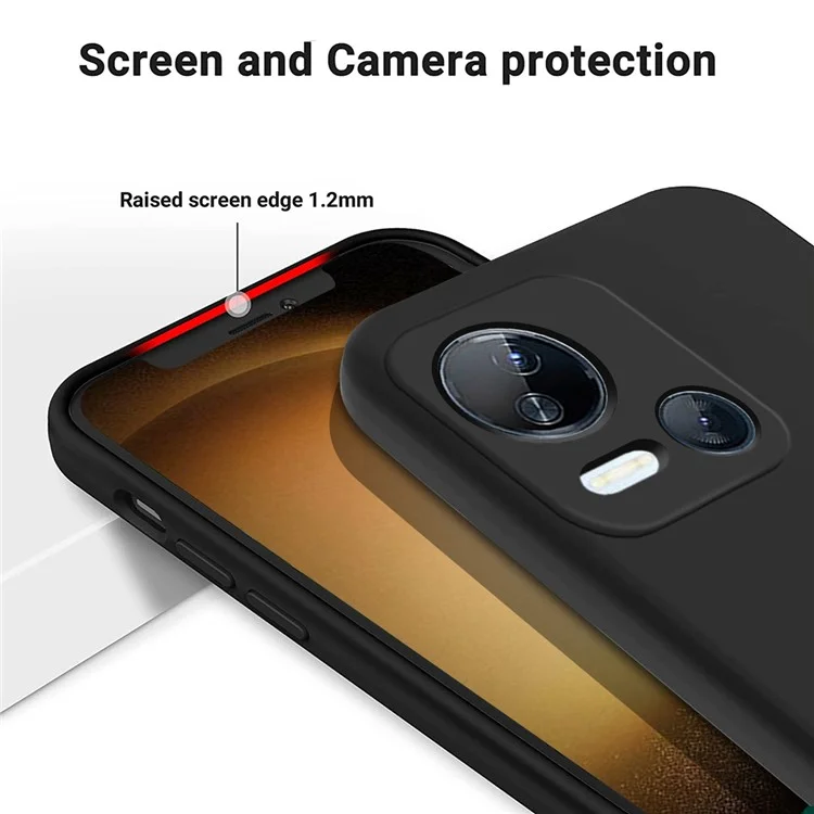 For TECNO Spark 10 5G Liquid Silicone Cell Phone Case Soft Lining Anti-Scratch Phone Cover Shell - Black