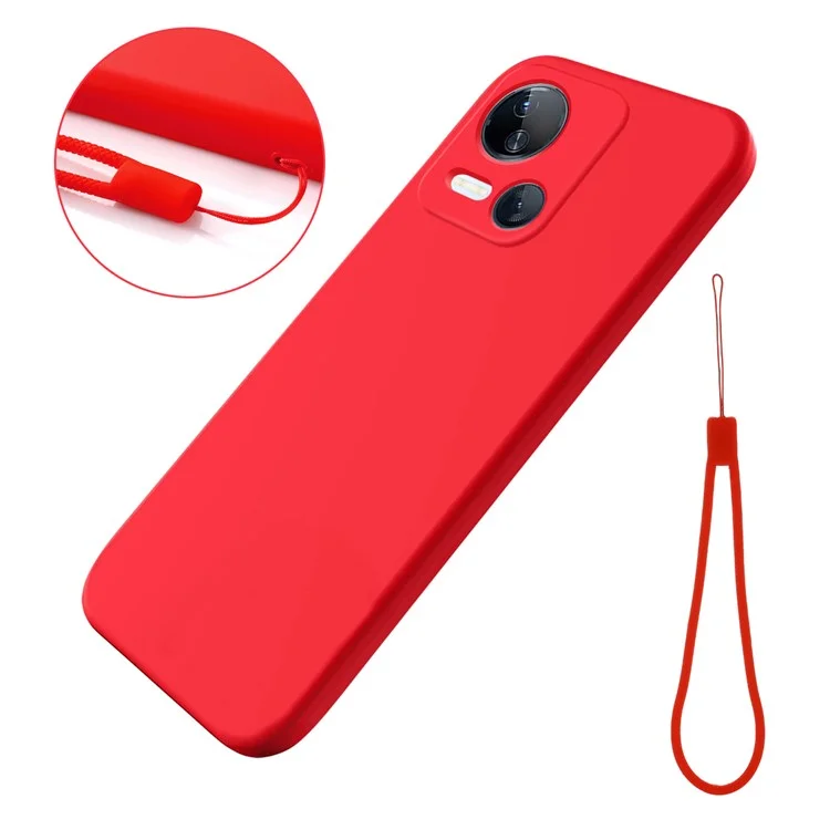 For TECNO Spark 10 5G Liquid Silicone Cell Phone Case Soft Lining Anti-Scratch Phone Cover Shell - Red