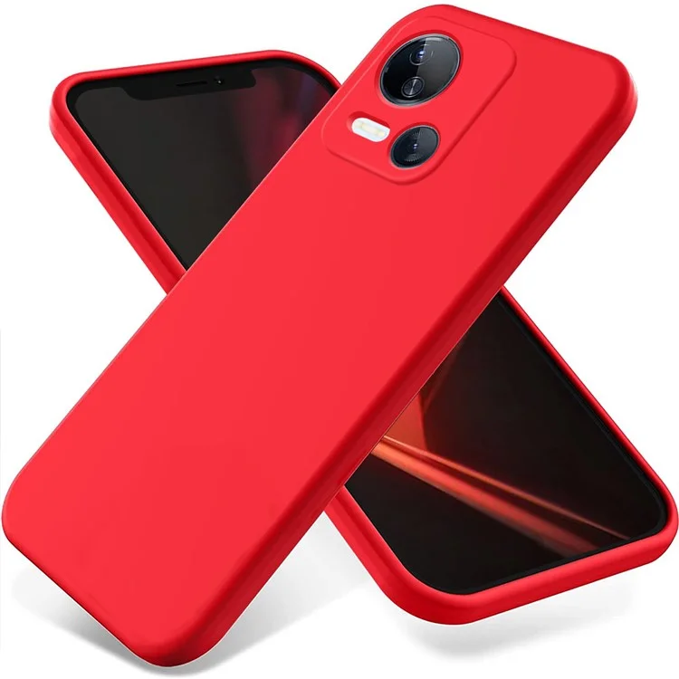 For TECNO Spark 10 5G Liquid Silicone Cell Phone Case Soft Lining Anti-Scratch Phone Cover Shell - Red