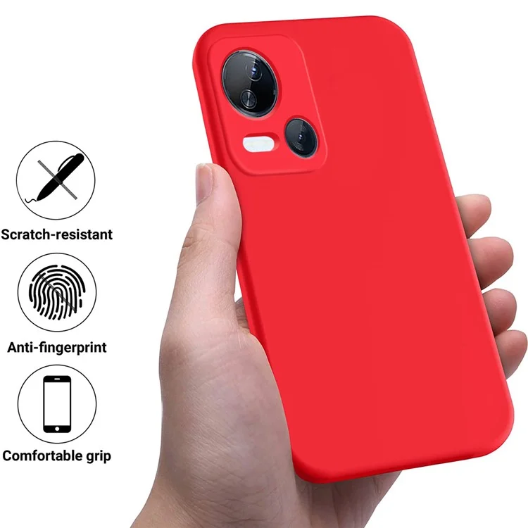 For TECNO Spark 10 5G Liquid Silicone Cell Phone Case Soft Lining Anti-Scratch Phone Cover Shell - Red
