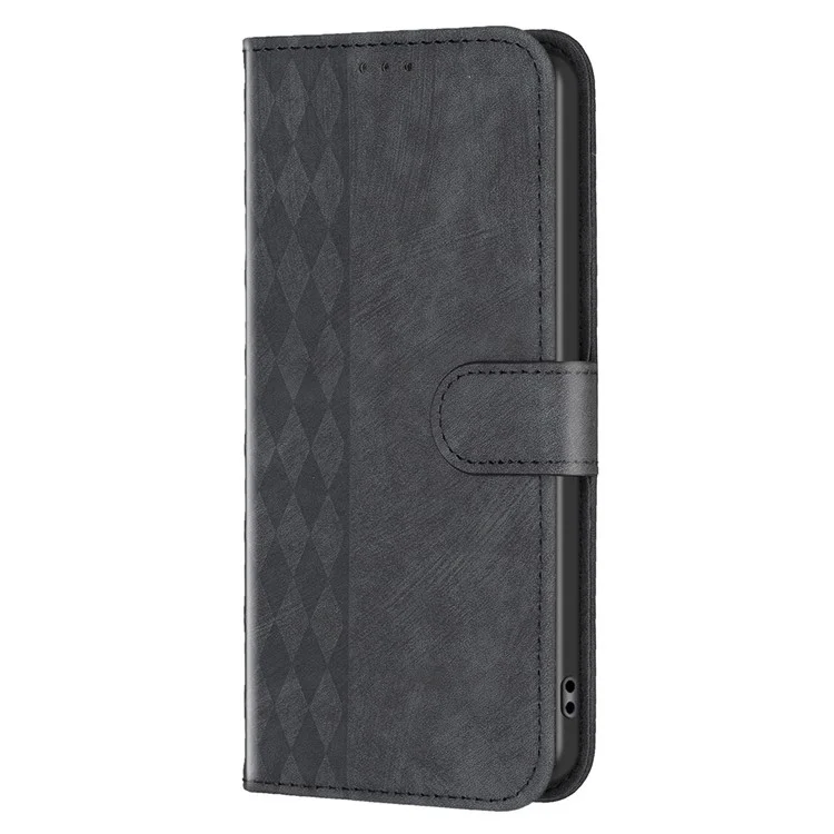 Pour iPhone 15 Plus Fermoir magnétique Rhombus Imprinted PU Leather Case Stand Wallet Phone Cover - Noir