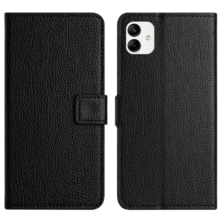 Para Motorola Moto G14 4G Litchi Texture Wallet Cell Phone Case PU Leather Stand Phone Cover - Negro