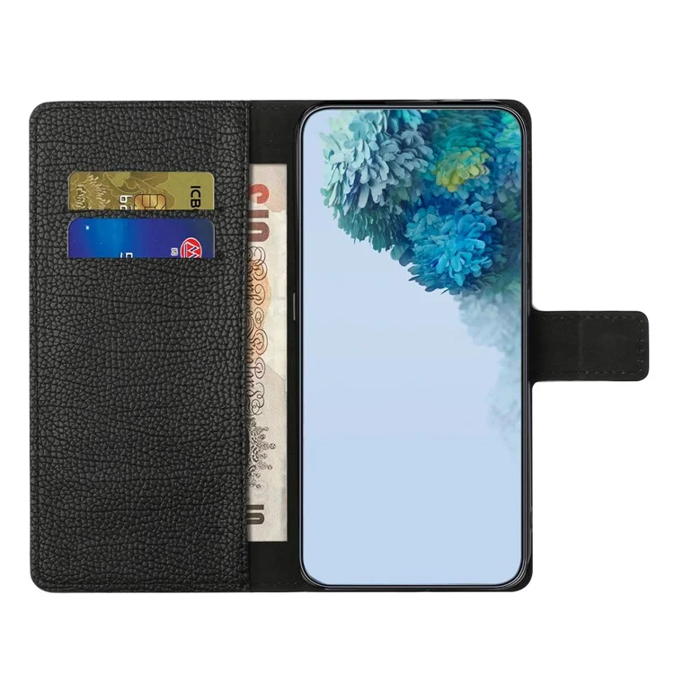 Para Motorola Moto G14 4G Litchi Texture Wallet Cell Phone Case PU Leather Stand Phone Cover - Negro