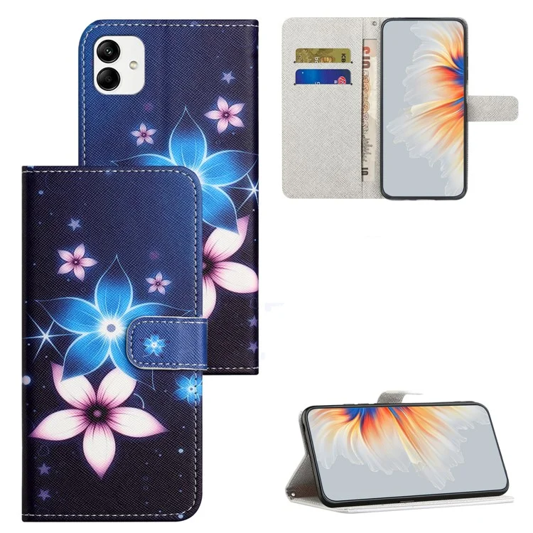 Per Motorola Moto G14 4G 3D Pattern Printing Leather Phone Case Stand Wallet Cover con Cinghia - Fiore Blu