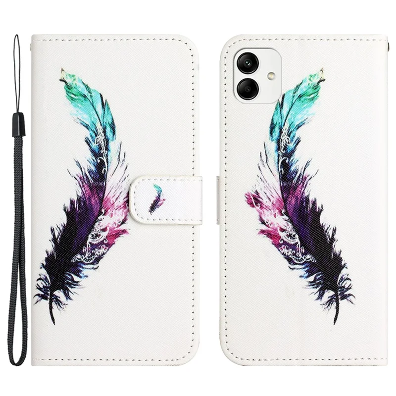 For Motorola Moto G14 4G 3D Pattern Printing Leather Phone Case Stand Wallet Cover with Strap - Feather