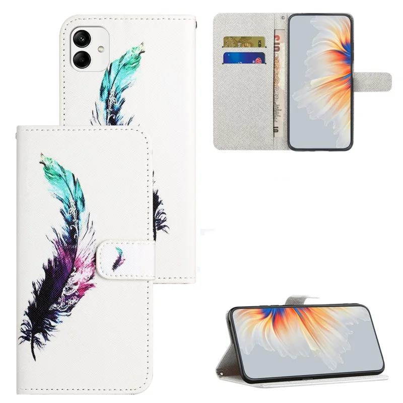 For Motorola Moto G14 4G 3D Pattern Printing Leather Phone Case Stand Wallet Cover with Strap - Feather