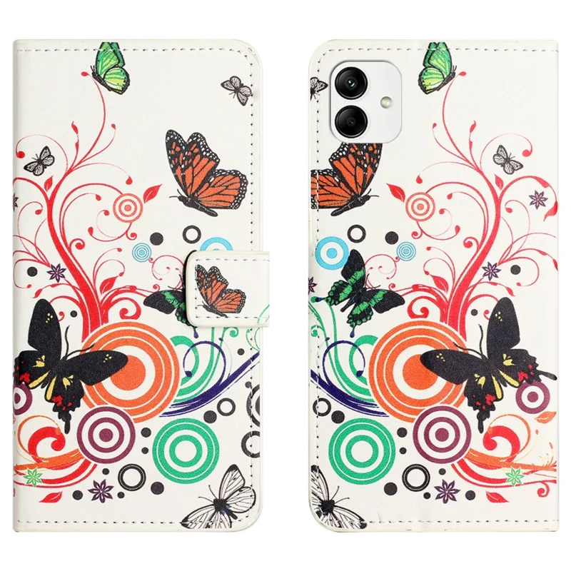 Custodia portafoglio per Motorola Moto G14 4G, custodia per telefono in pelle PU con stampa a motivi - Bianco / Farfalle