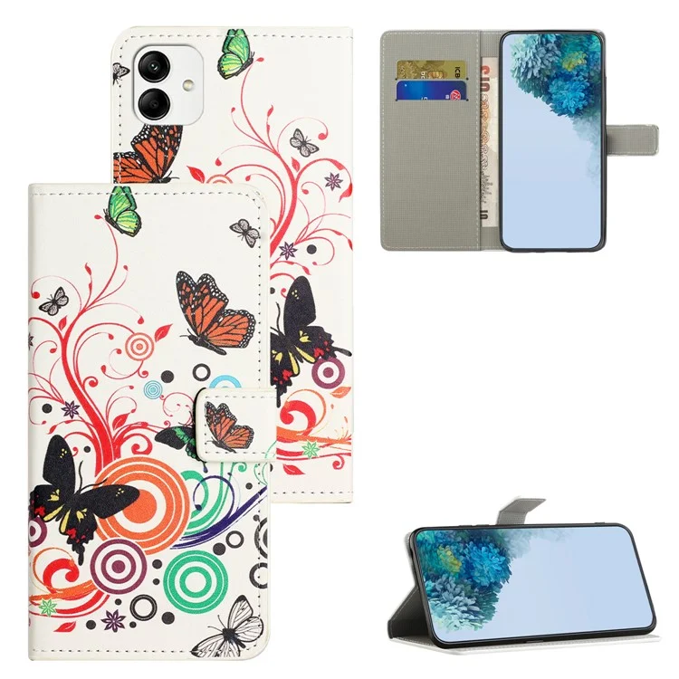 Custodia portafoglio per Motorola Moto G14 4G, custodia per telefono in pelle PU con stampa a motivi - Bianco / Farfalle
