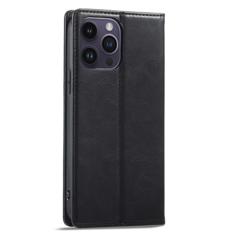 LC.IMEEKE For iPhone 15 Pro Max RFID Blocking Leather Phone Case Stand Wallet Cover - Black