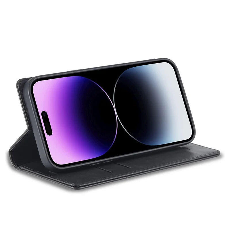 LC.IMEEKE For iPhone 15 Pro Max RFID Blocking Leather Phone Case Stand Wallet Cover - Black