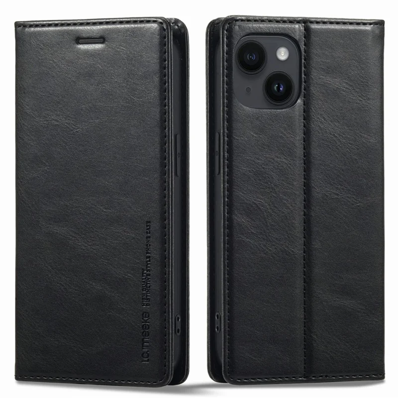 Capa Carteira de Telefone LC.IMEEKE para iPhone 15 Plus, Bloqueio RFID de Couro Sintético com Suporte - Preto