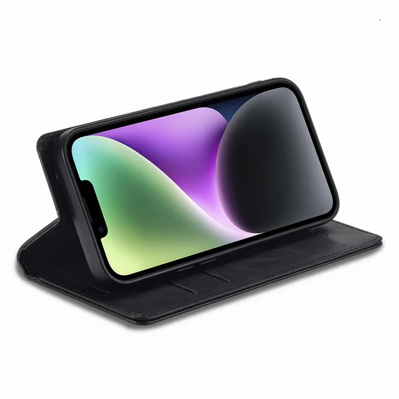 Capa Carteira de Telefone LC.IMEEKE para iPhone 15 Plus, Bloqueio RFID de Couro Sintético com Suporte - Preto