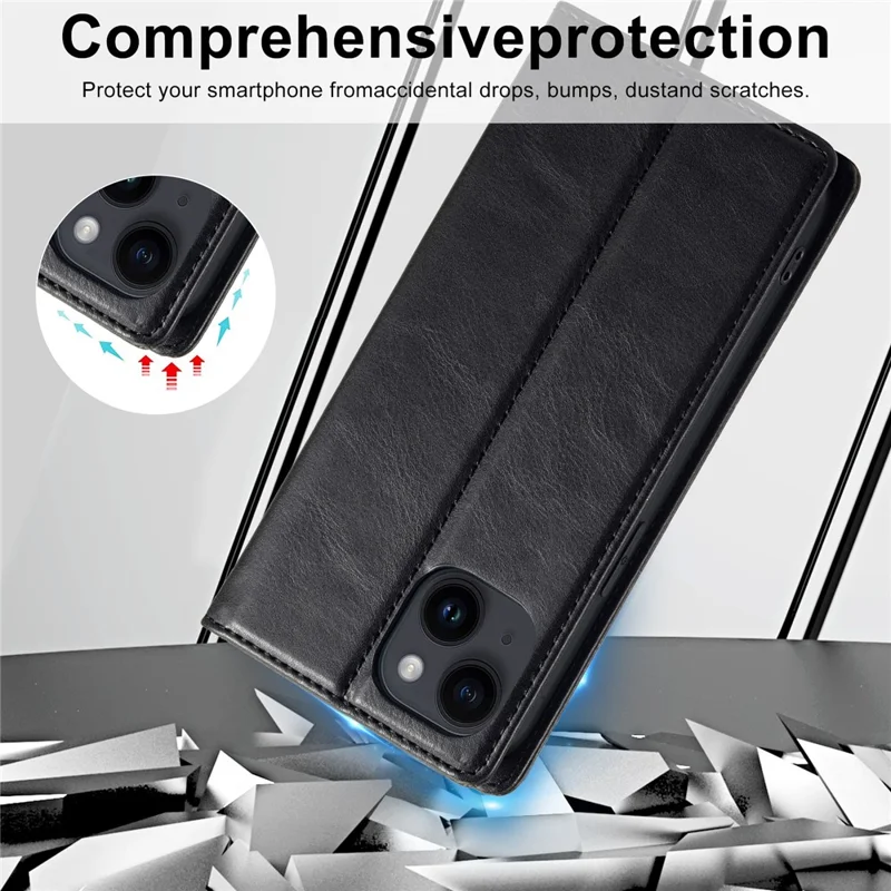 Capa Carteira de Telefone LC.IMEEKE para iPhone 15 Plus, Bloqueio RFID de Couro Sintético com Suporte - Preto