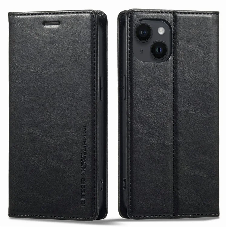 LC.IMEEKE RFID Blocking PU Leather Phone Cover for iPhone 15, Carteira de Pé Estojo de Telefone - Preto