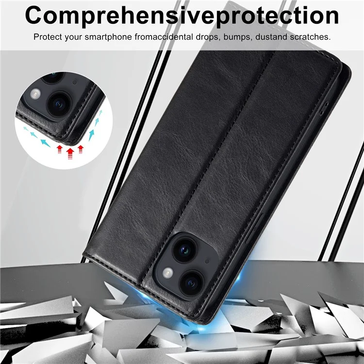LC.IMEEKE RFID Blocking PU Leather Phone Cover for iPhone 15, Carteira de Pé Estojo de Telefone - Preto