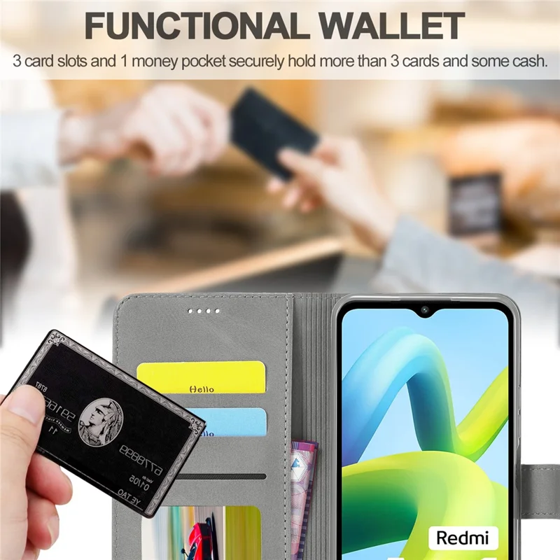 LC.IMEEKE For Xiaomi Redmi A1 4G / A2 4G Wallet Phone Case Calf Texture Stand Leather Phone Cover - Grey