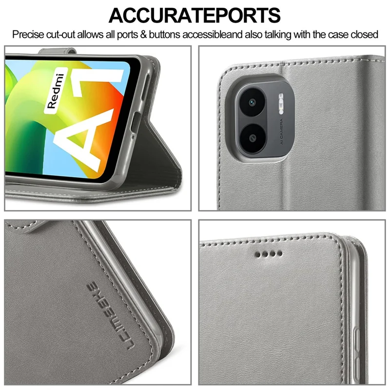 LC.IMEEKE For Xiaomi Redmi A1 4G / A2 4G Wallet Phone Case Calf Texture Stand Leather Phone Cover - Grey
