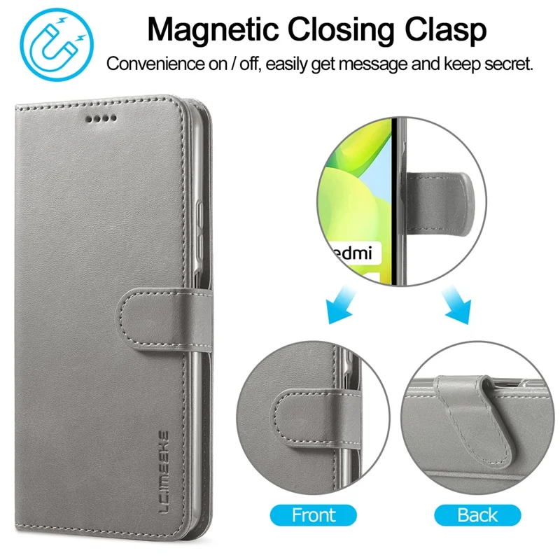 LC.IMEEKE For Xiaomi Redmi A1 4G / A2 4G Wallet Phone Case Calf Texture Stand Leather Phone Cover - Grey