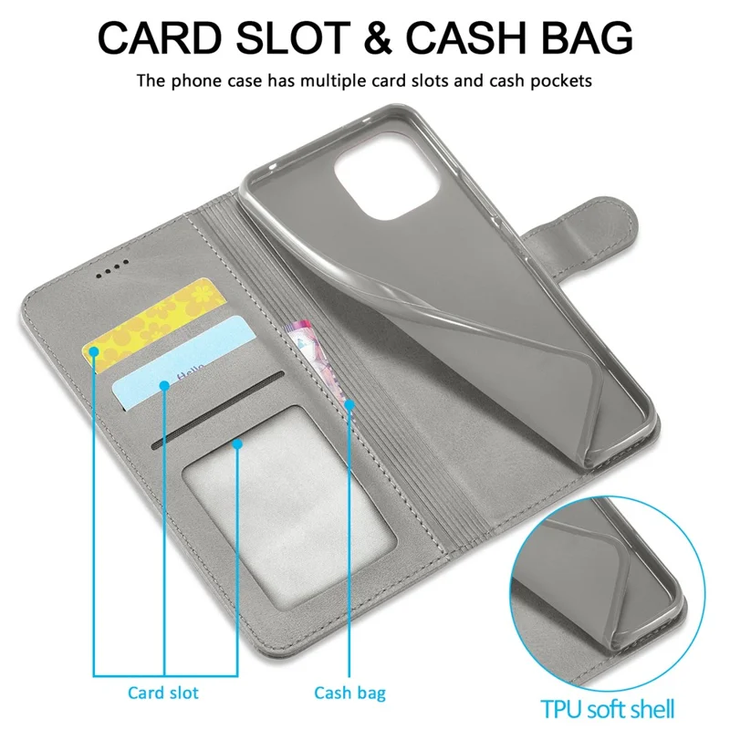 LC.IMEEKE For Xiaomi Redmi A1 4G / A2 4G Wallet Phone Case Calf Texture Stand Leather Phone Cover - Grey
