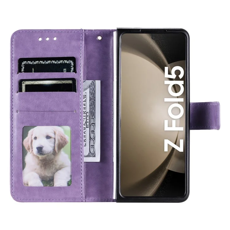 Pour Samsung Galaxy Z Fold5 5G Étui portefeuille en cuir Mandala Flower Imprinted Phone Stand Cover avec sangle - Violet