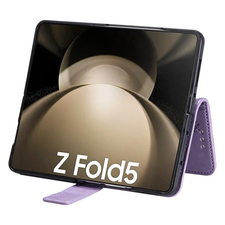 Pour Samsung Galaxy Z Fold5 5G Étui portefeuille en cuir Mandala Flower Imprinted Phone Stand Cover avec sangle - Violet