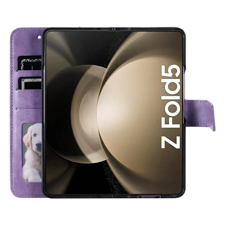 Pour Samsung Galaxy Z Fold5 5G Étui portefeuille en cuir Mandala Flower Imprinted Phone Stand Cover avec sangle - Violet