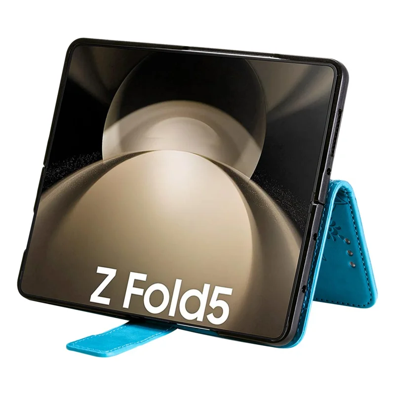 For Samsung Galaxy Z Fold5 5G Leather Wallet Case Mandala Flower Imprinted Phone Stand Cover with Strap - Blue