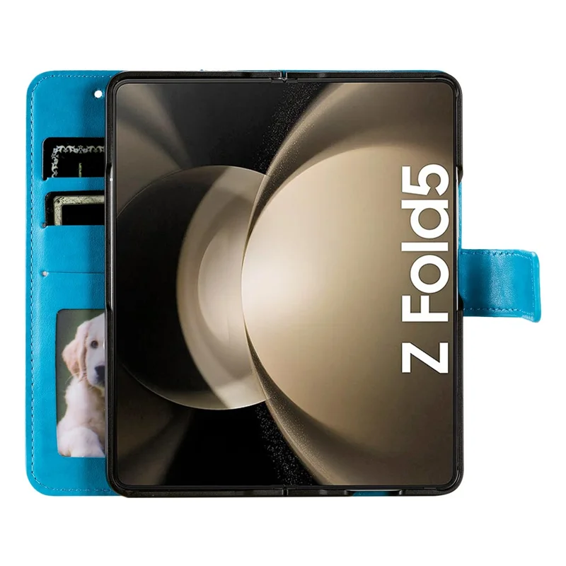 For Samsung Galaxy Z Fold5 5G Leather Wallet Case Mandala Flower Imprinted Phone Stand Cover with Strap - Blue