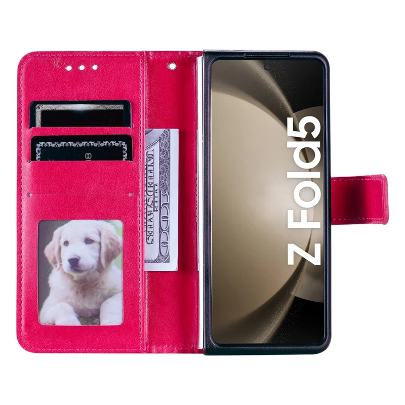 For Samsung Galaxy Z Fold5 5G Leather Wallet Case Mandala Flower Imprinted Phone Stand Cover with Strap - Rose