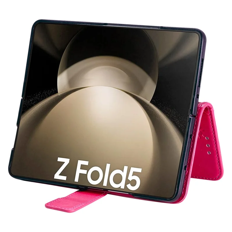 For Samsung Galaxy Z Fold5 5G Leather Wallet Case Mandala Flower Imprinted Phone Stand Cover with Strap - Rose