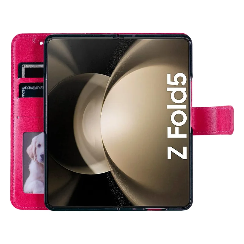 For Samsung Galaxy Z Fold5 5G Leather Wallet Case Mandala Flower Imprinted Phone Stand Cover with Strap - Rose