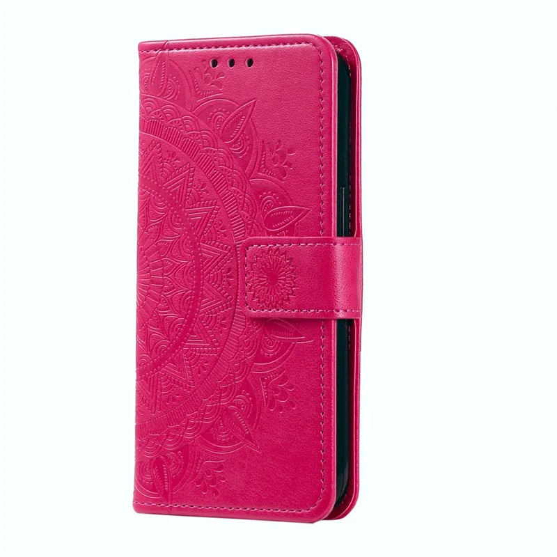 For Samsung Galaxy Z Fold5 5G Leather Wallet Case Mandala Flower Imprinted Phone Stand Cover with Strap - Rose