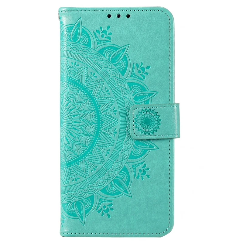 Pour Motorola Moto G14 4G Mandala Flower Imprinted Leather Wallet Phone Cover Stand Case avec Sangle - Vert