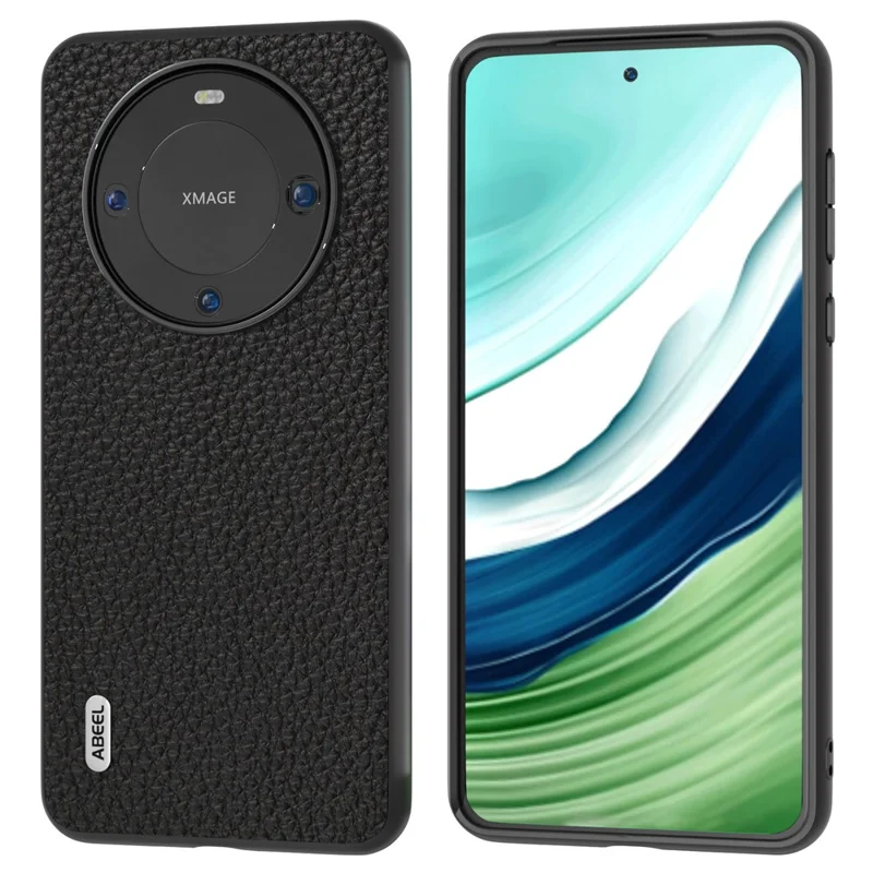 ABEEL Litchi Texture Phone Case for Huawei Mate 60 , Cowhide Leather Coated PC+TPU Phone Cover - Black