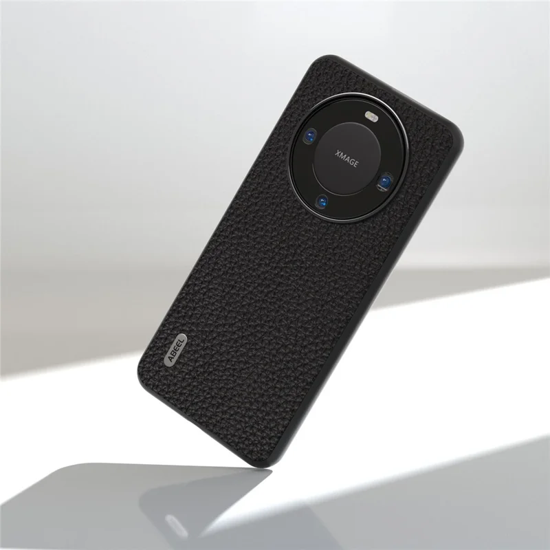 ABEEL Litchi Texture Phone Case for Huawei Mate 60 , Cowhide Leather Coated PC+TPU Phone Cover - Black