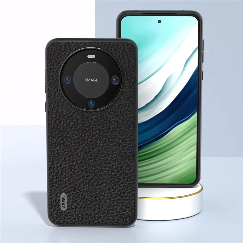 ABEEL Litchi Texture Phone Case for Huawei Mate 60 , Cowhide Leather Coated PC+TPU Phone Cover - Black