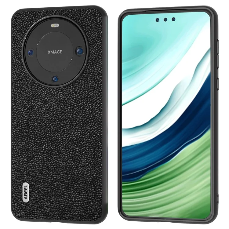 ABEEL для Huawei Mate 60 Pro Противоударный чехол для телефона с текстурой личи, кожа КРС + PC + TPU - черный